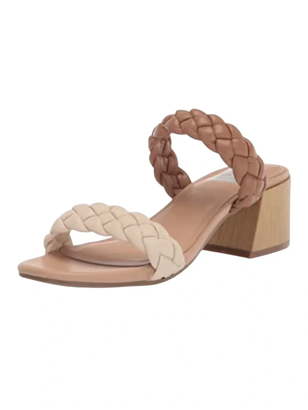 Dolce Vita Susie Heeled Braided Strap Block Heel Sandals - Beige & Brown Sz 8